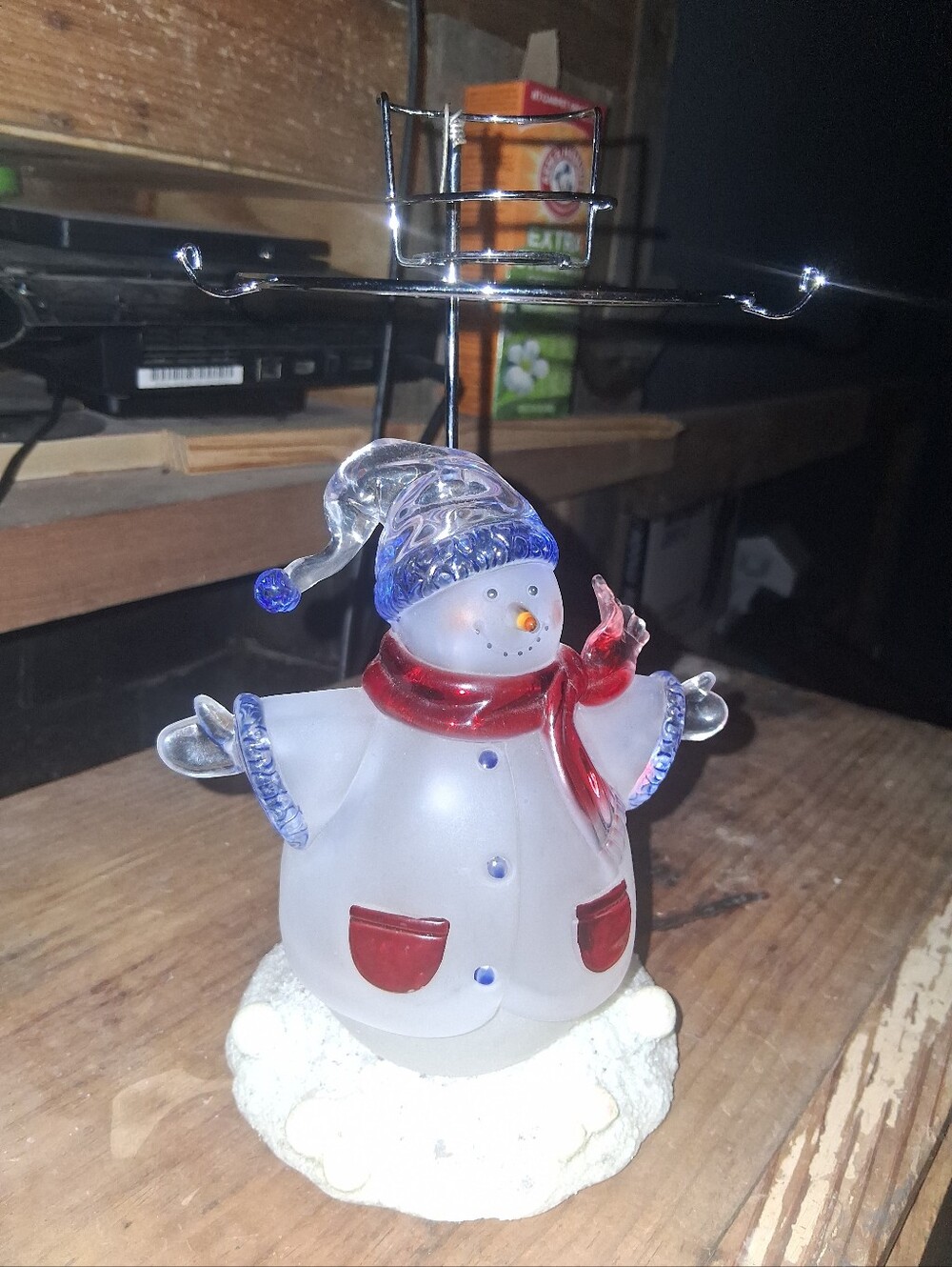 Glass Snowman Figurine with Red Scarf and Blue Hat - Home Art